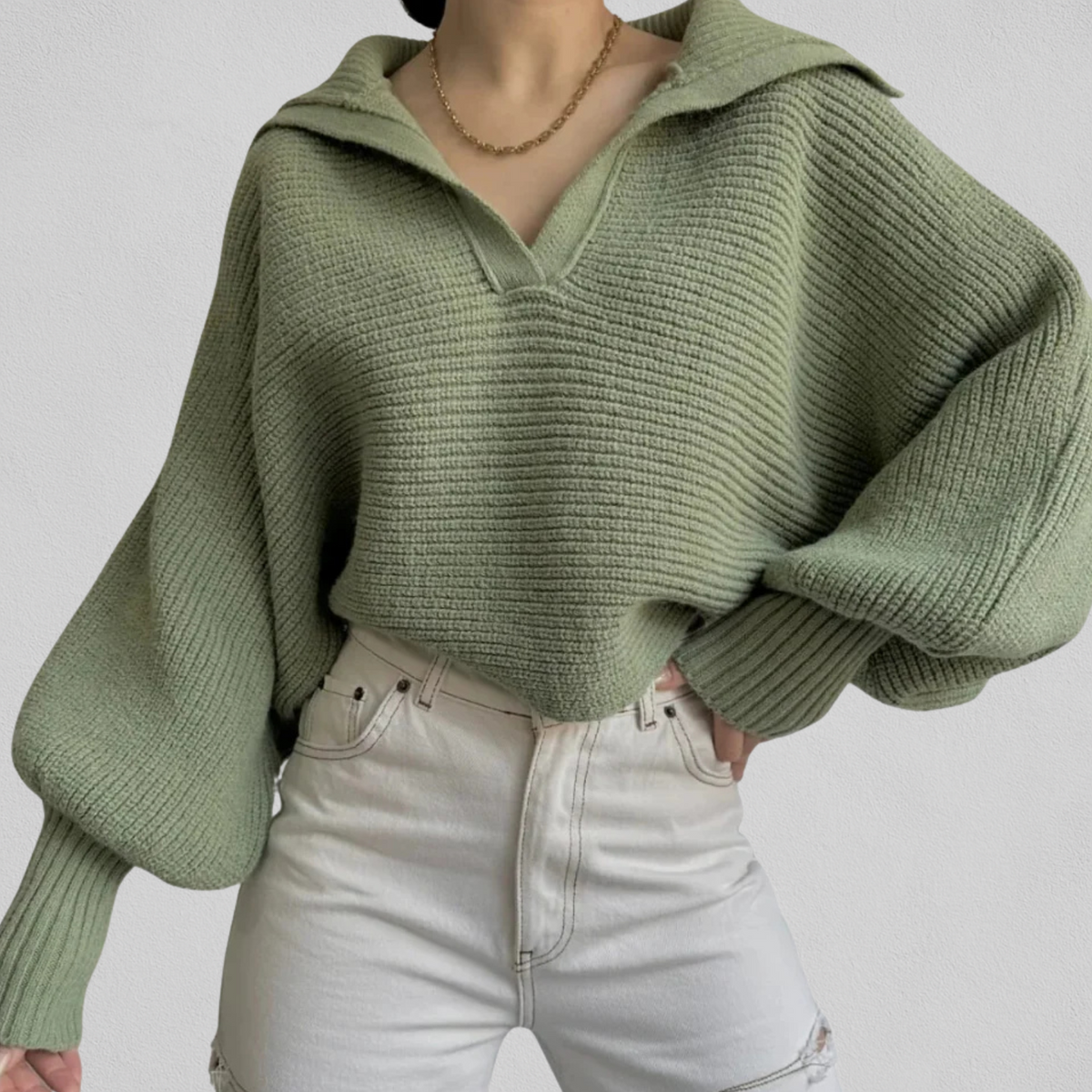 Dames Gebreide Cropped Trui met Kraag
