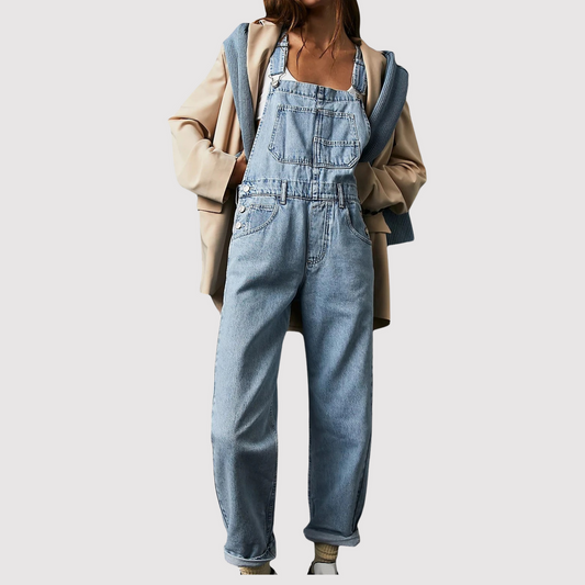 Dames Tuinbroek Denim met Verstelbare Schouderbanden en Praktische Zakken Lichtblauw
