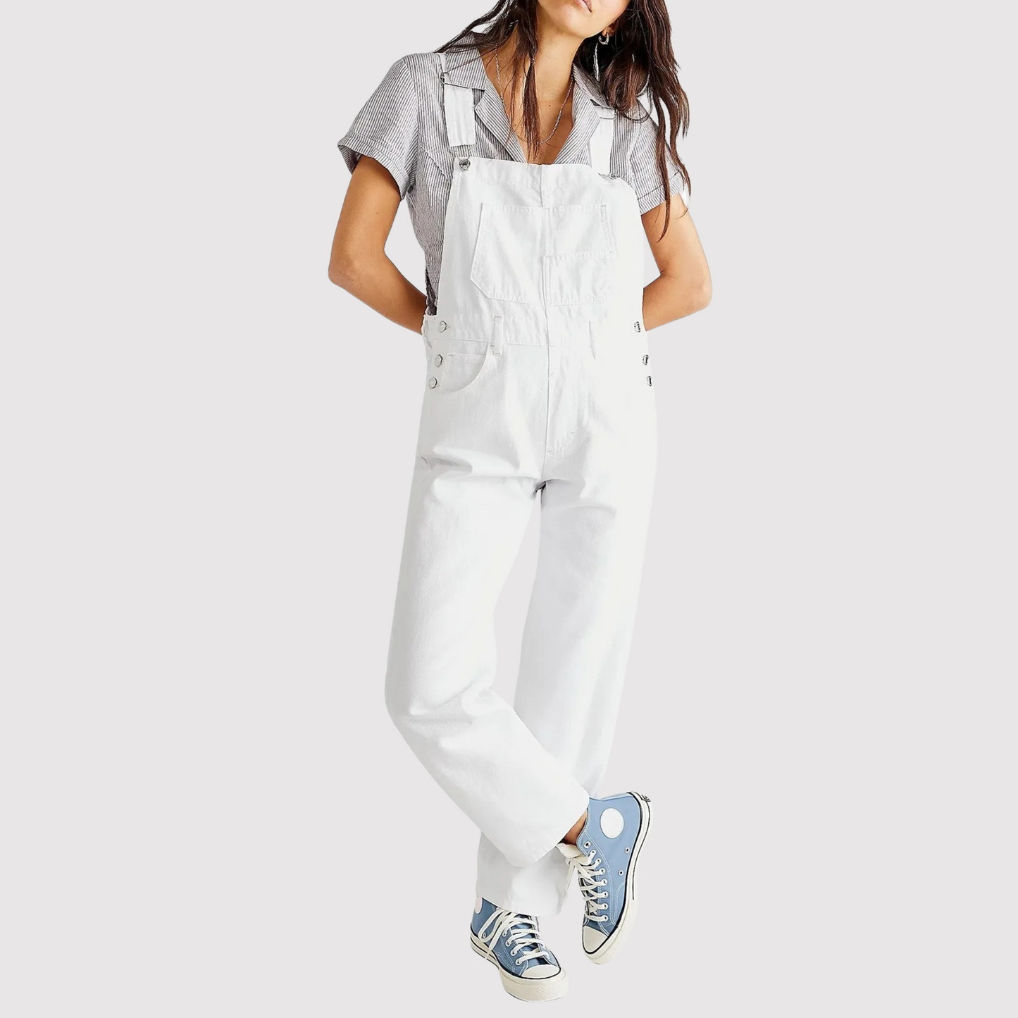 Dames Tuinbroek Denim met Verstelbare Schouderbanden en Praktische Zakken Wit