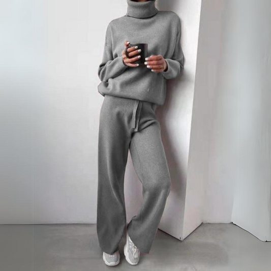 Dames Turtleneck Co-ord Set met Brede Pijpen en Ontspannen Pasvorm 0