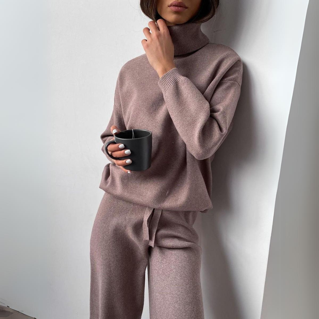 Dames Turtleneck Co-ord Set met Brede Pijpen en Ontspannen Pasvorm 1