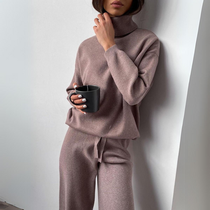 Dames Turtleneck Co-ord Set met Brede Pijpen en Ontspannen Pasvorm 1