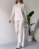Dames Tweedelige Loungewear Set met Losvallende Col Shirt en Rechte Broek