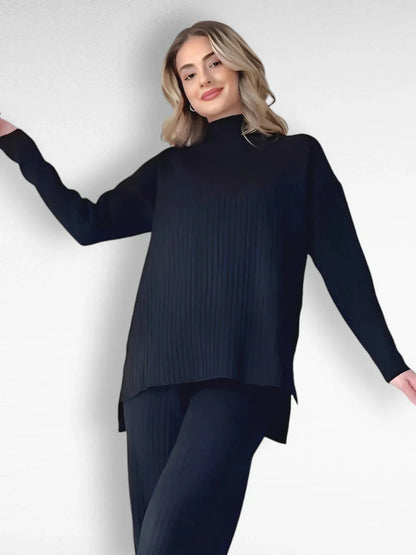 BP Dames Tweedelige Loungewear Set met Losvallende Col Shirt en Rechte Broek