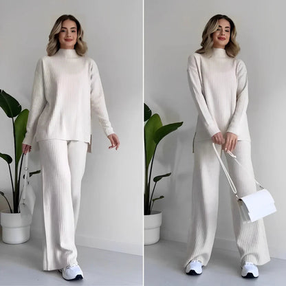BP Dames Tweedelige Loungewear Set met Losvallende Col Shirt en Rechte Broek