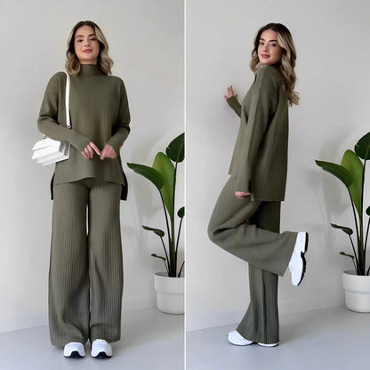 BP Dames Tweedelige Loungewear Set met Losvallende Col Shirt en Rechte Broek