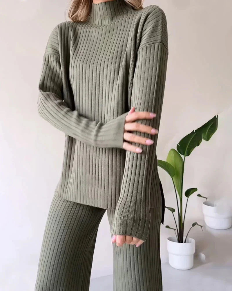 BP Dames Tweedelige Loungewear Set met Losvallende Col Shirt en Rechte Broek