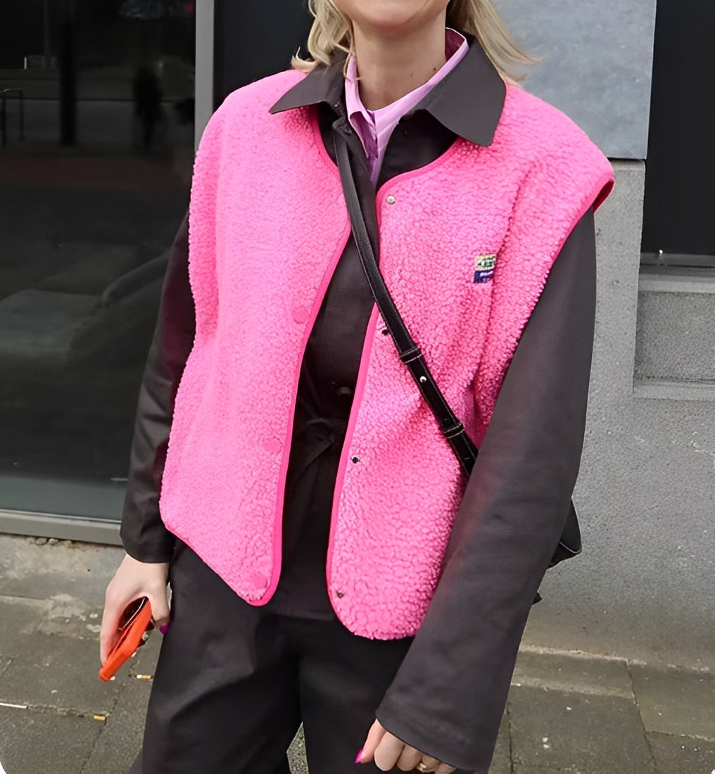 Dames Vest Mouwloos met Drukknopen en Cirkelvormige Halslijn 2