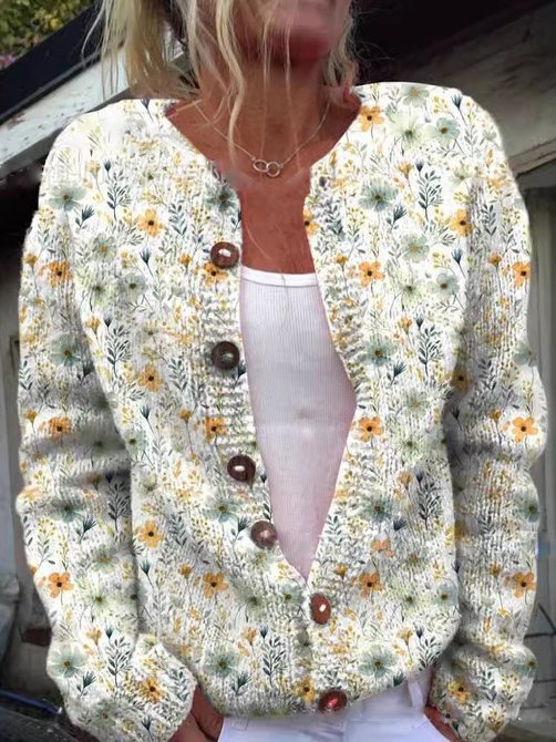 Dames Gebreide Cardigan Vest met Print Lichtgroen