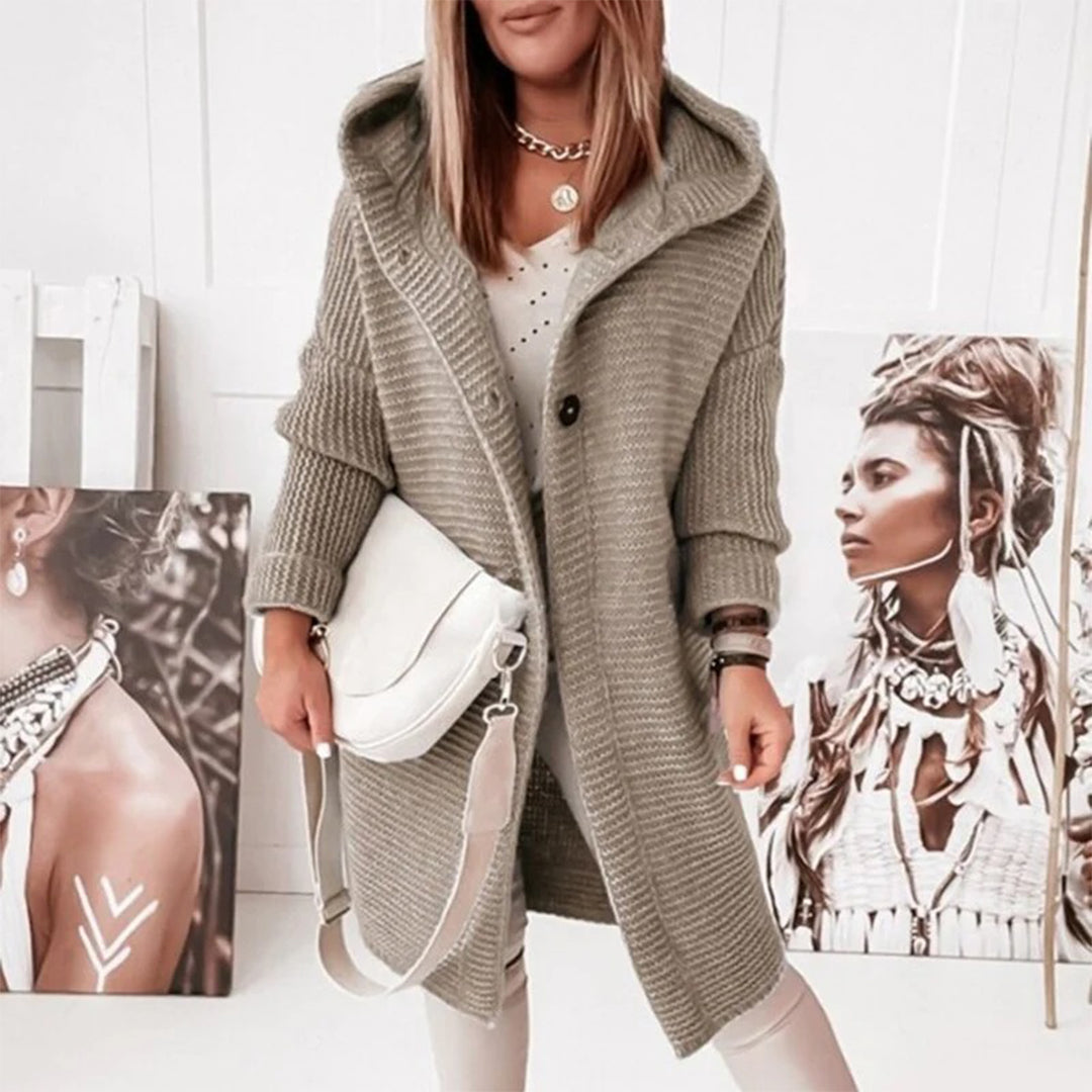 Dames Gebreid Vest met Capuchon Khaki