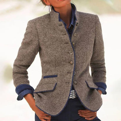 Dames Vest met Lange Mouwen en Effen Kleur zonder Kraag 0