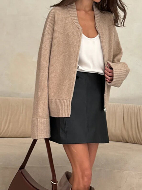 Dames Vest Lange Mouw met Ritssluiting Khaki
