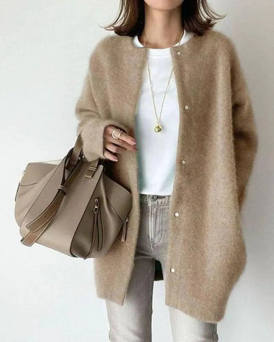 Dames Vest van Wol en Mohair met Elegante Snit en Diepe Zakken 0