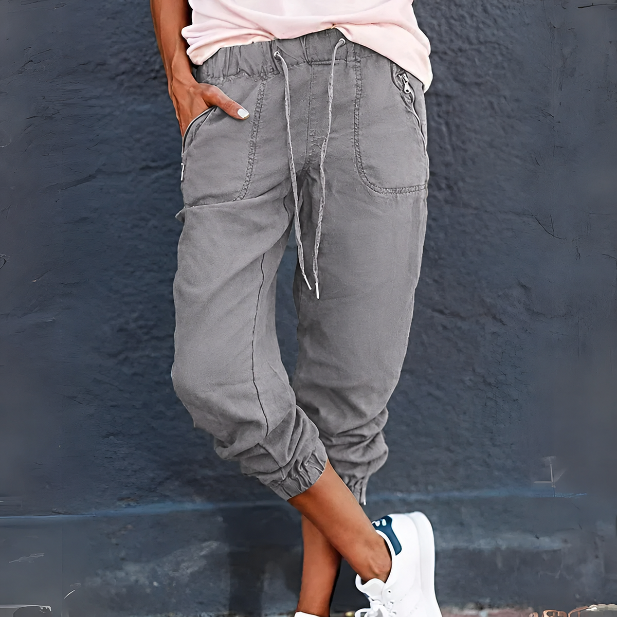 Dames Cargo Broek met Koord Grijs