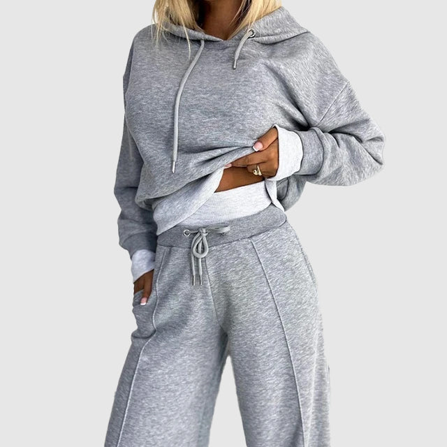 Dames Loungewear Set met Hoodie en Wijde Joggingbroek Grijs