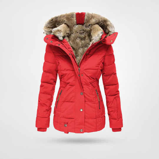 Dames Winterjas met Capuchon - Warme Dikke Parka Rood