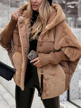 Dames Teddy Winterjas met Capuchon en Oversized Vleermuis Pasvorm