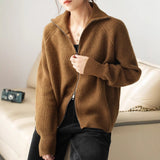 Dames Gebreide Cardigan Vest met Rits en Hoge Kraag