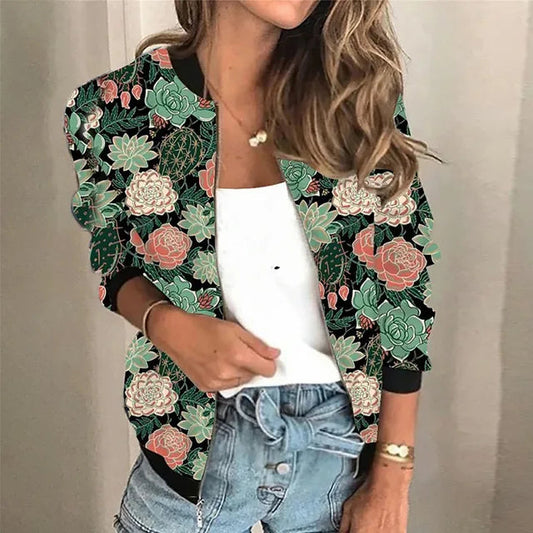 Dames Zip-up Jacke met Print en Elegante Stijl 0