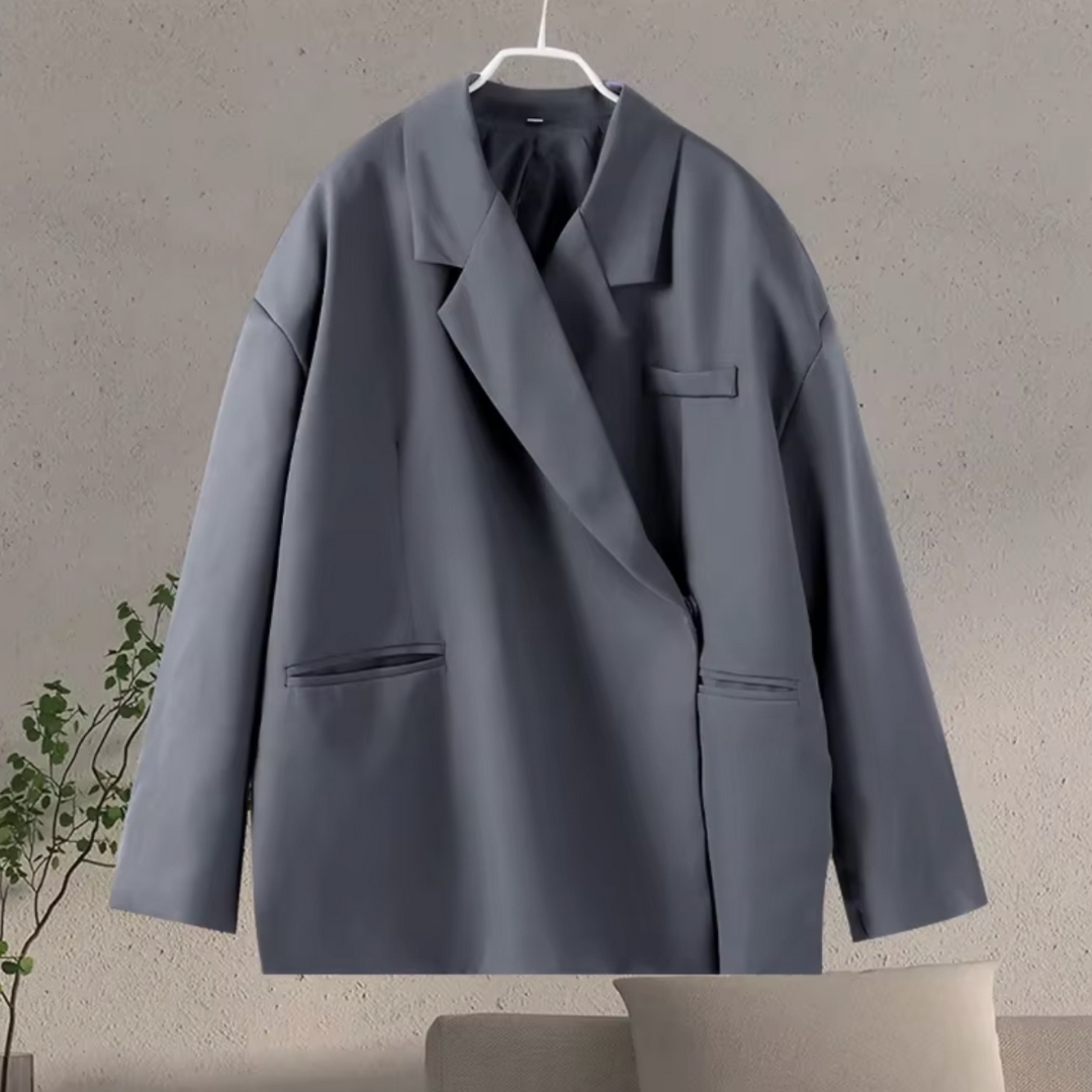 Dames Zwarte Oversized Blazer met Trendy Pasvorm en Verfijnde Afwerking 3