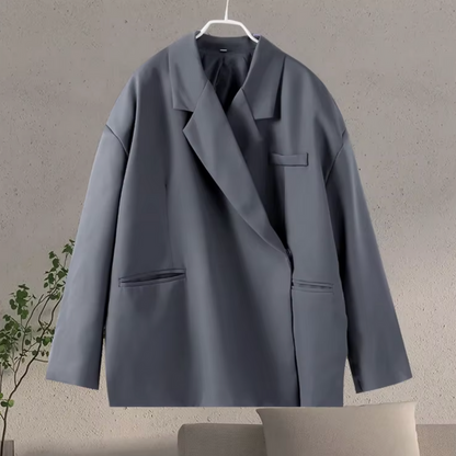 Dames Zwarte Oversized Blazer met Trendy Pasvorm en Verfijnde Afwerking 3