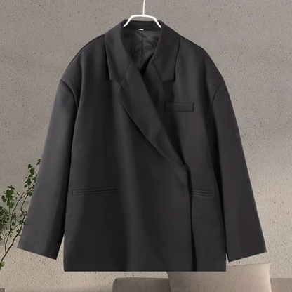 Dames Zwarte Oversized Blazer met Trendy Pasvorm en Verfijnde Afwerking 4