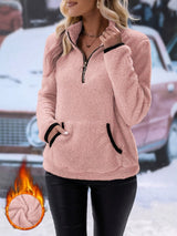 Dames Warme Fleece Trui met Halve Rits en Kangoeroezak