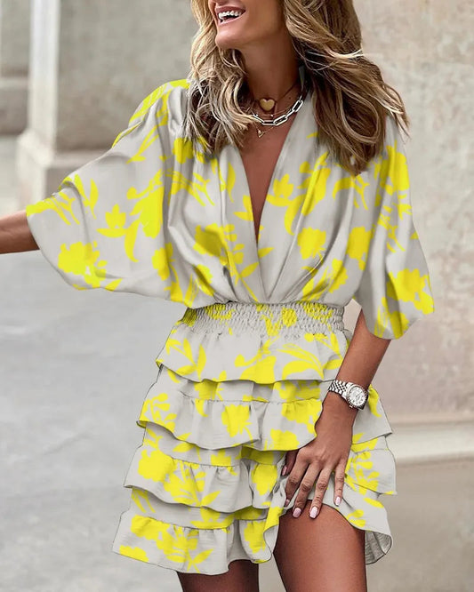 Dames Feestelijke Mini Jurk met Print voor Zomer Geel