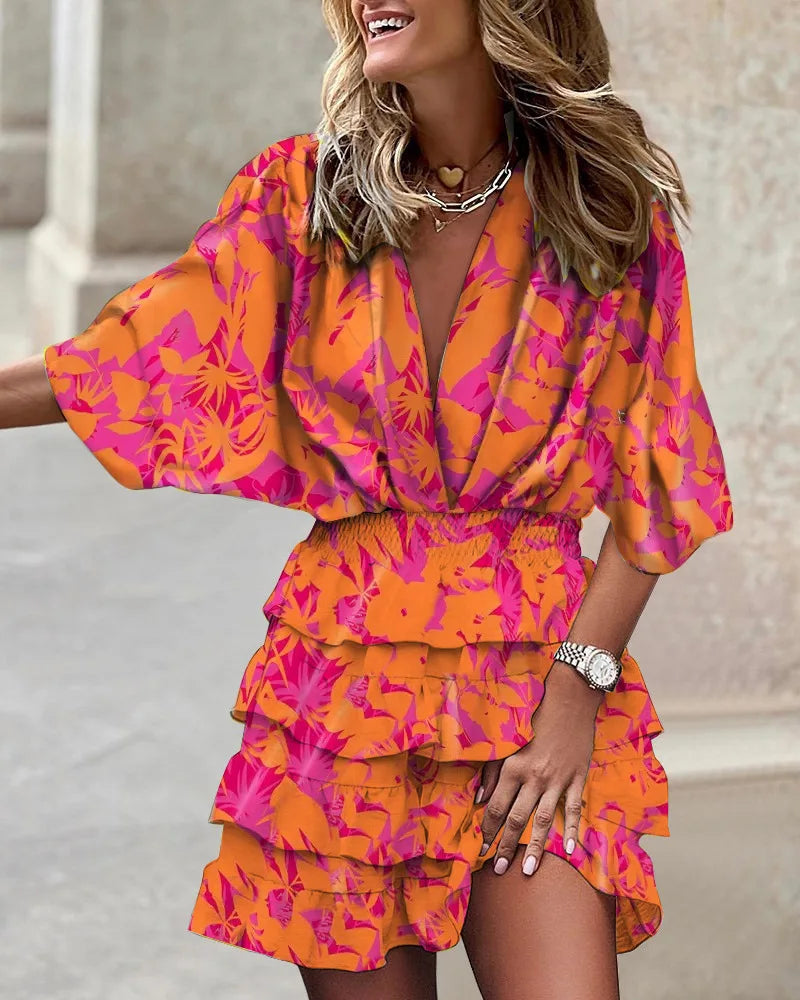 Dames Feestelijke Mini Jurk met Print voor Zomer Oranje