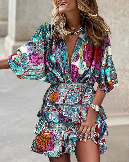 Dames Feestelijke Mini Jurk met Print voor Zomer Blauw