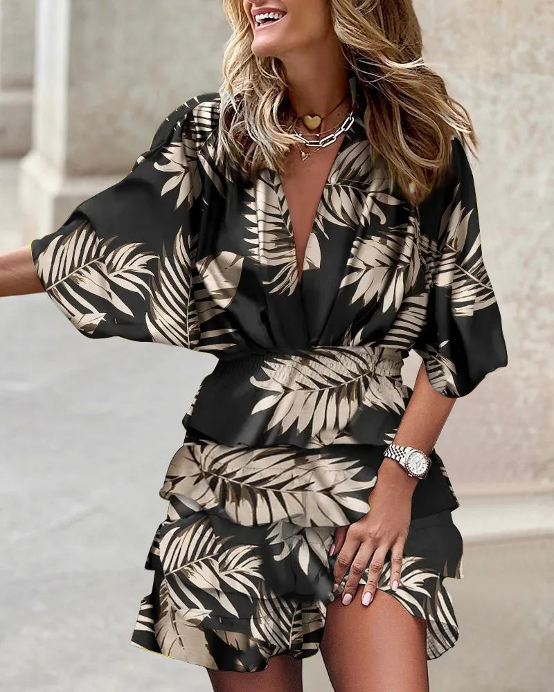 Dames Feestelijke Mini Jurk met Print voor Zomer Zwart