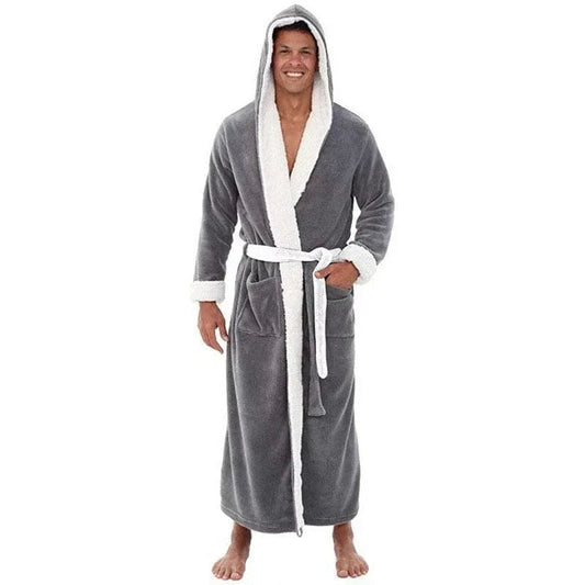 Heren Badjas van Fleece met Capuchon en Ruime Zakken 0