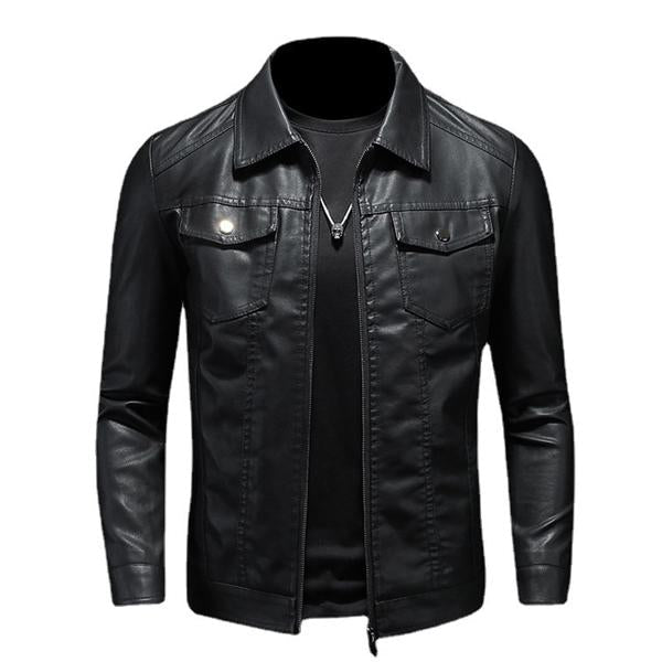 Heren Bikerjack met Reverskraag en Ritsdetails Zwart