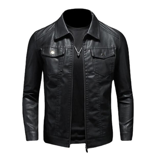 Heren Bikerjack met Reverskraag en Ritsdetails Zwart