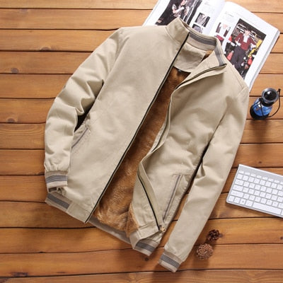 Heren Casual Tussenjas met Fleecevoering Effen Ontwerp Gebroken Wit
