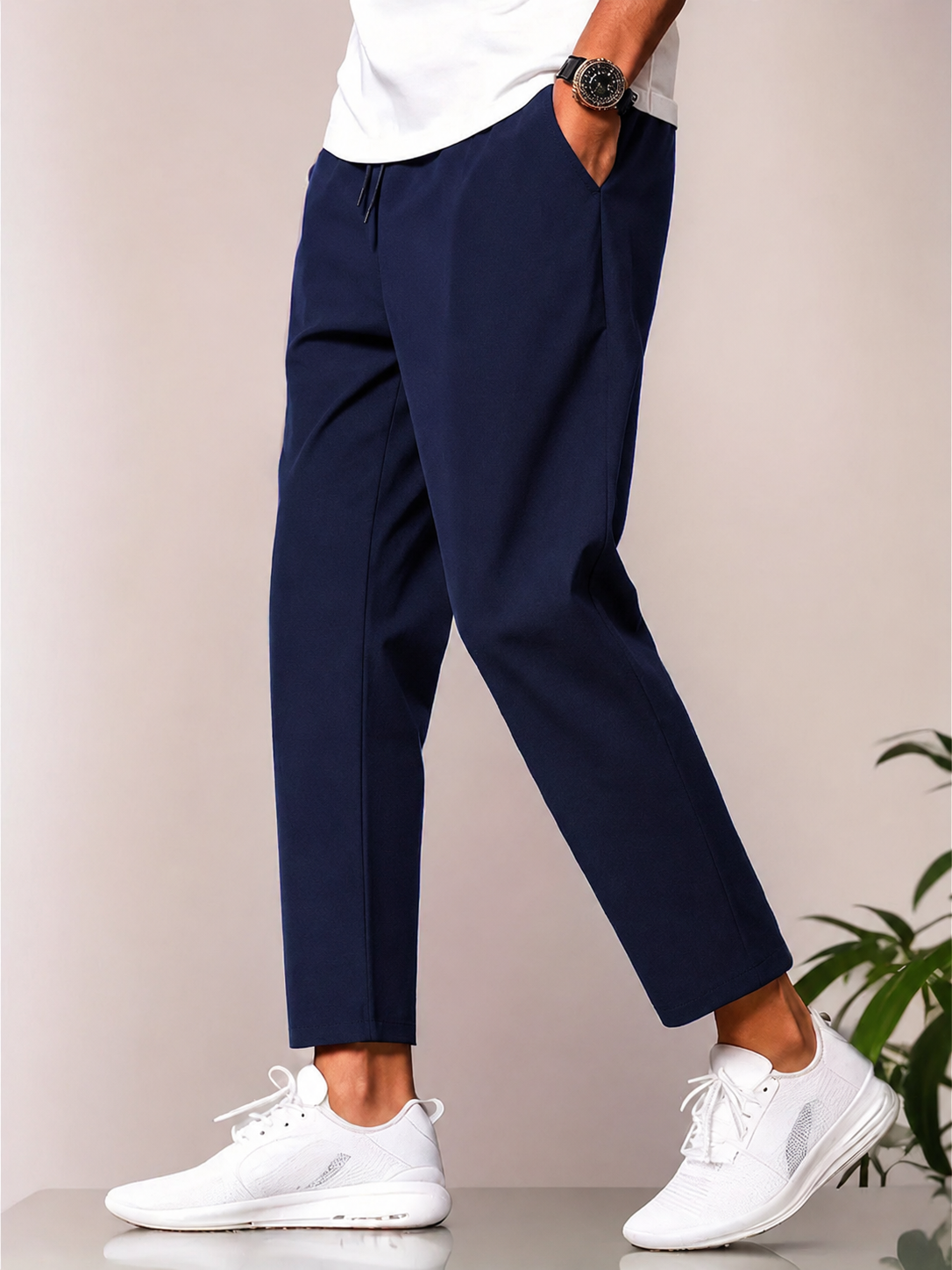 Heren Lange Broek met Praktische Zakken en Ontspannen Pasvorm Blauw