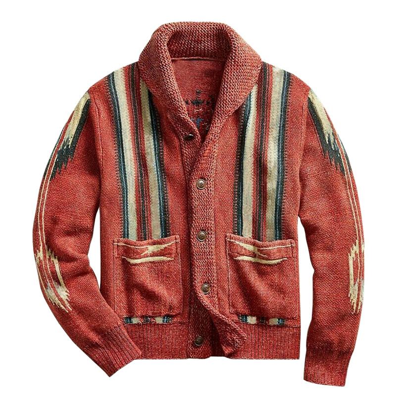 Heren Cardigan met Jacquardpatroon en Enkele Knopen 0