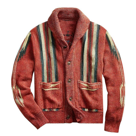 Heren Cardigan met Jacquardpatroon en Enkele Knopen 0