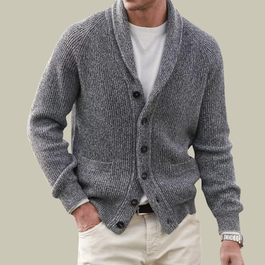 Heren Cardigan van Cashmere Blend met Knoopsluiting en Ribbelmanchetten 0