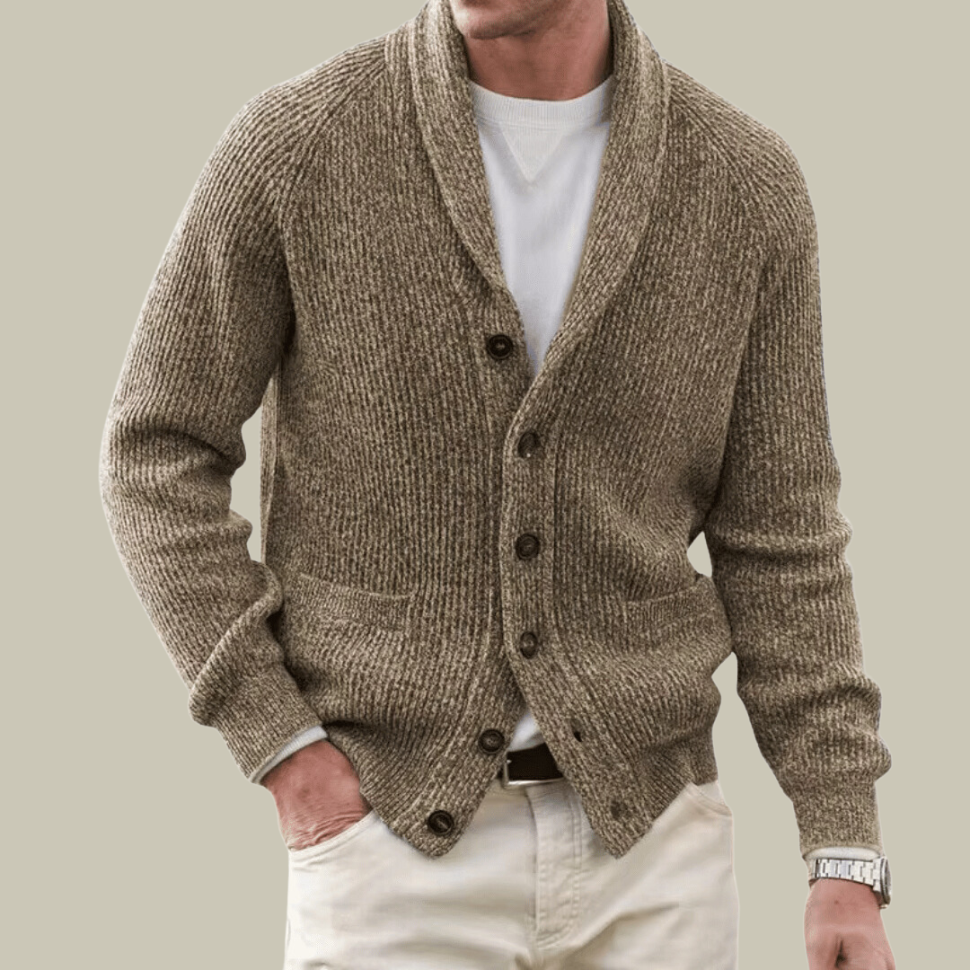 Heren Cardigan van Cashmere Blend met Knoopsluiting en Ribbelmanchetten 3