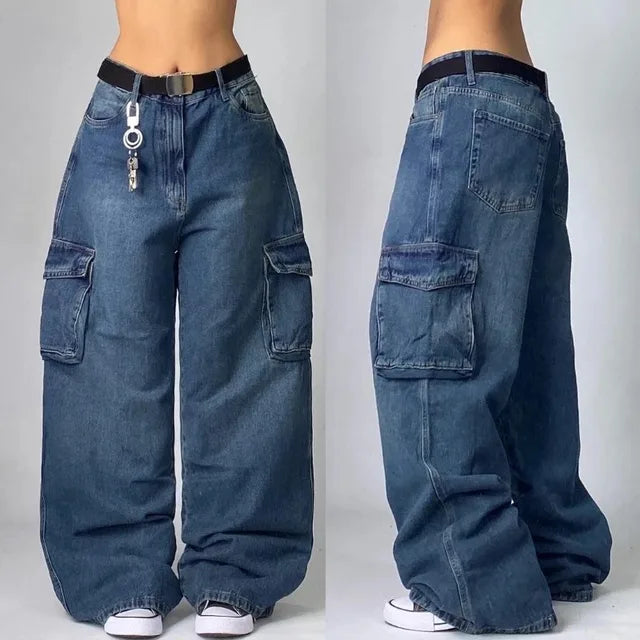 Dames Cargo Broek Oversized met Vintage Denim