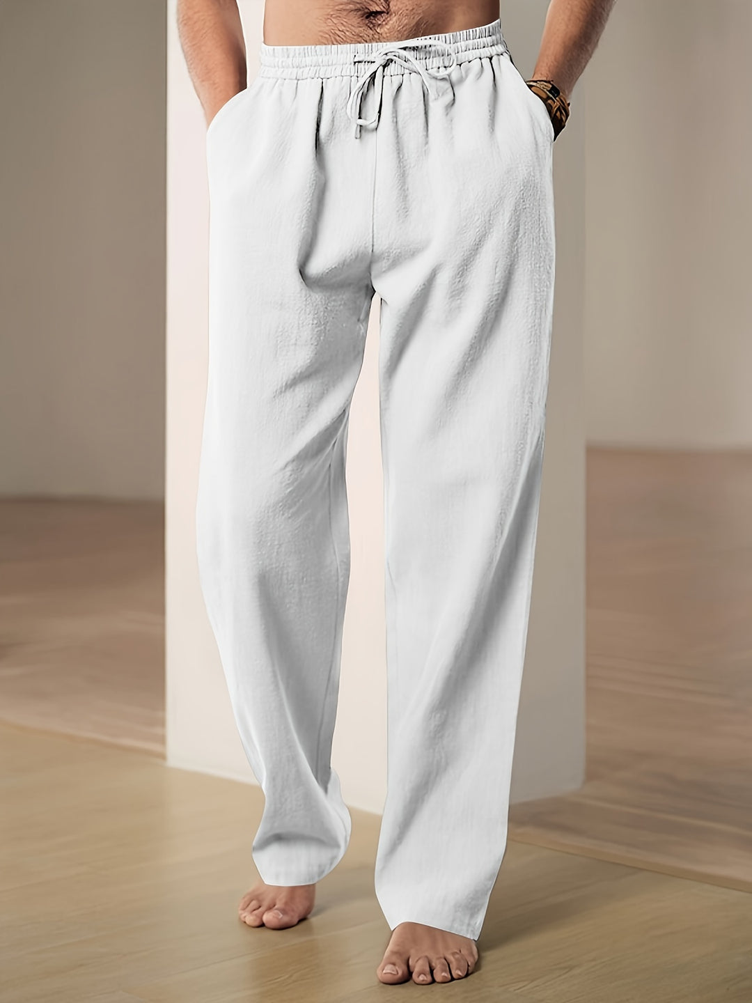 Heren Casual Linnen Broek met Ademend Ontwerp Wit
