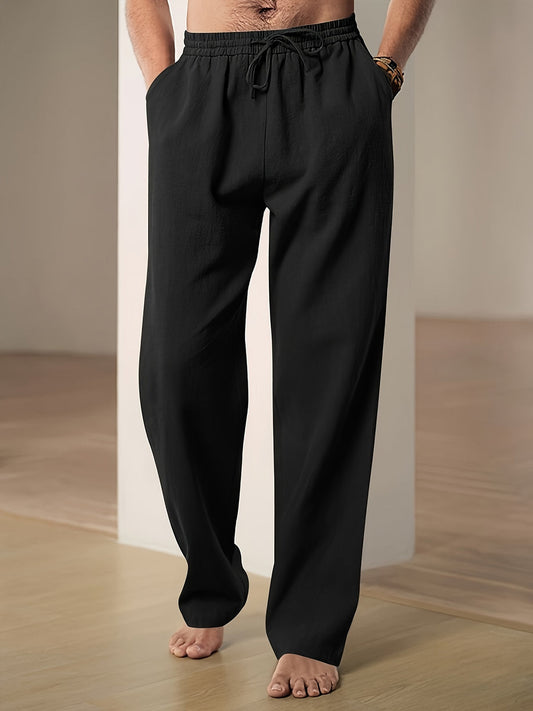 Heren Casual Linnen Broek met Ademend Ontwerp Zwart