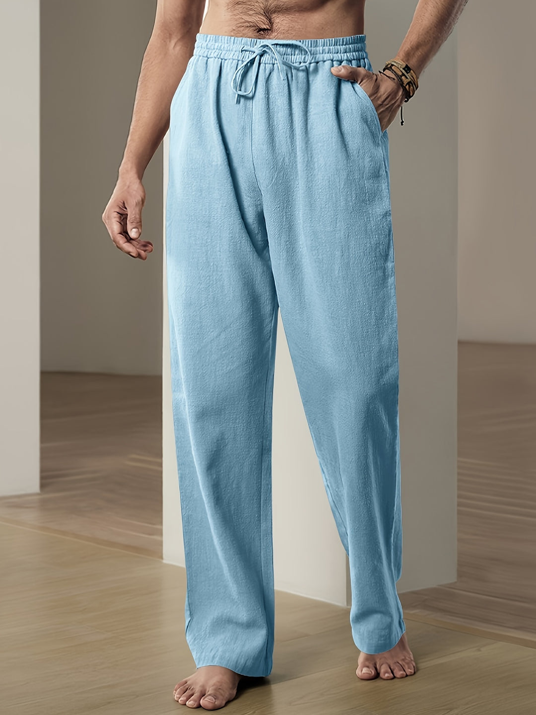Heren Casual Linnen Broek met Ademend Ontwerp Blauw