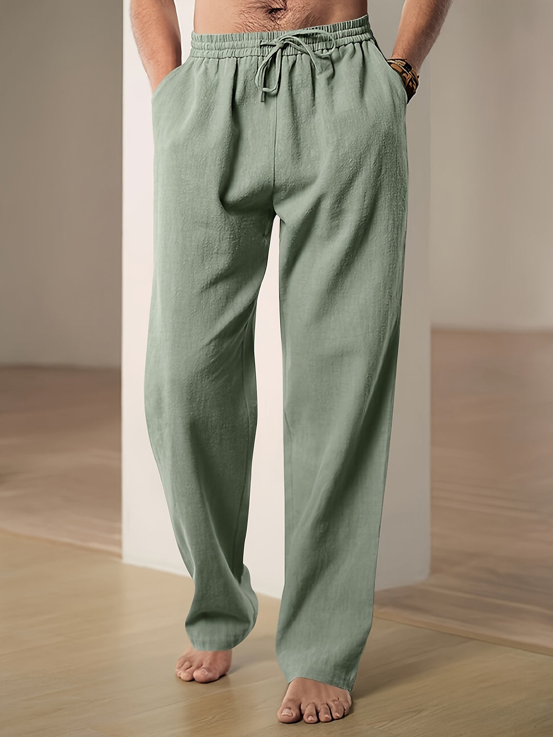 Heren Casual Linnen Broek met Ademend Ontwerp Groen