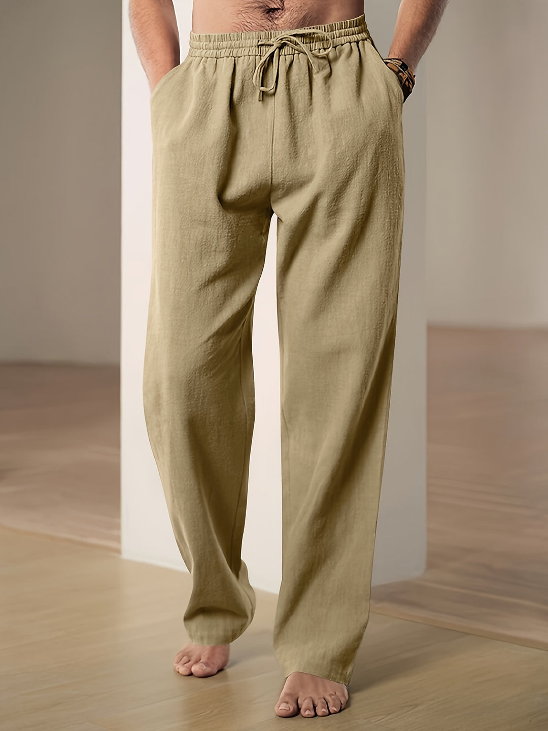 Heren Casual Linnen Broek met Ademend Ontwerp Khaki