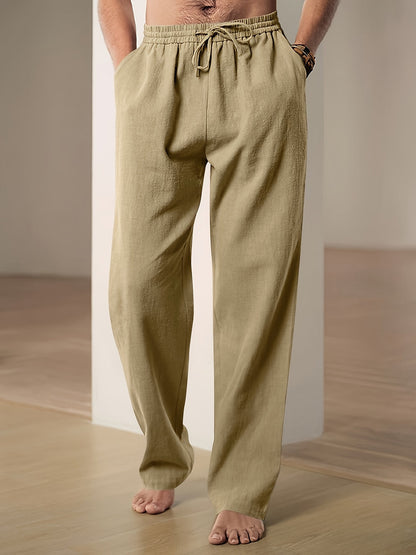 Heren Casual Linnen Broek met Ademend Ontwerp Khaki
