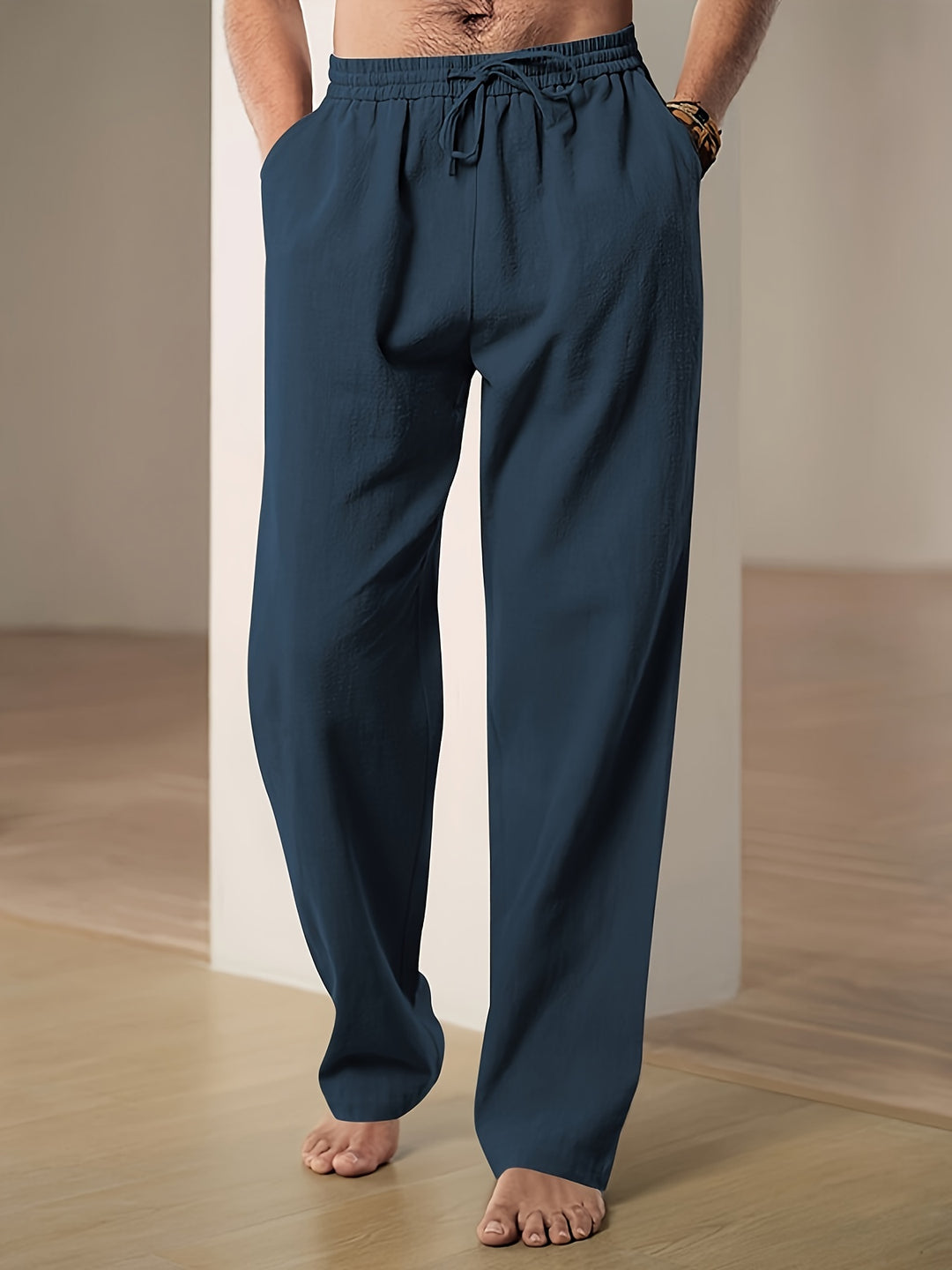 Heren Casual Linnen Broek met Ademend Ontwerp Marineblauw