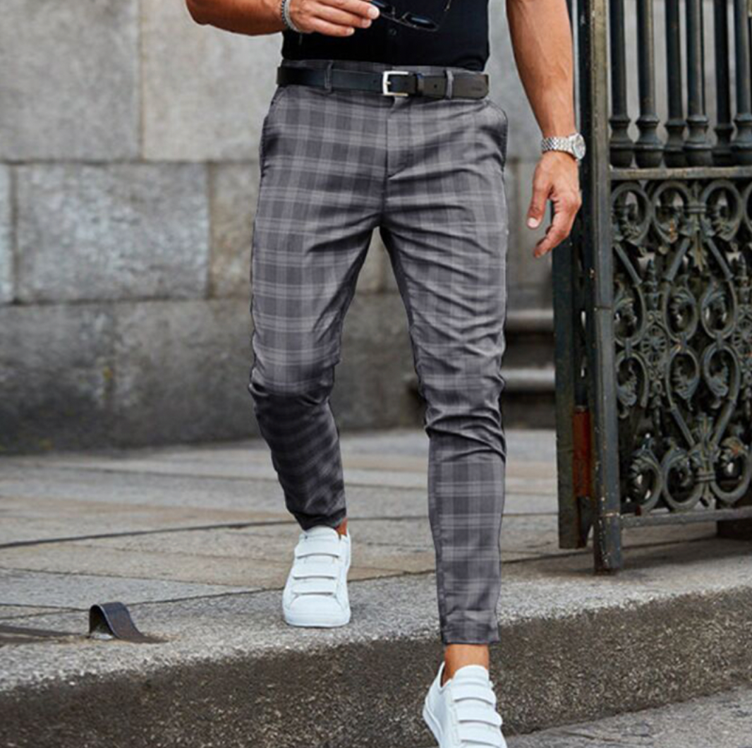 Heren Chino Broek met Rekbare Pasvorm en Geruit Patroon 1