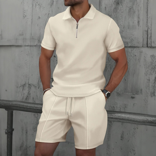 Heren Co-ord Set met Polo en Korte Broek van Zacht Katoen 0